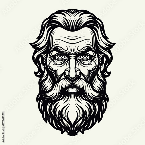 Ancient Greek God Face, Zeus King of Olympus, Bearded Man Portrait
