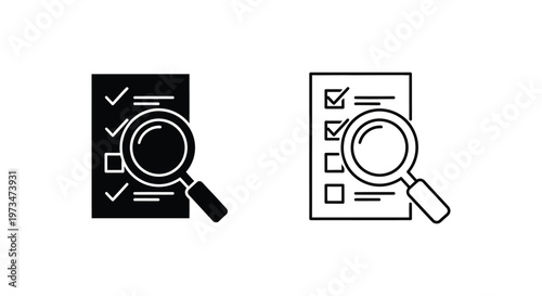 Magnifying Glass Icons for Audit and Checklist Analysis Vector