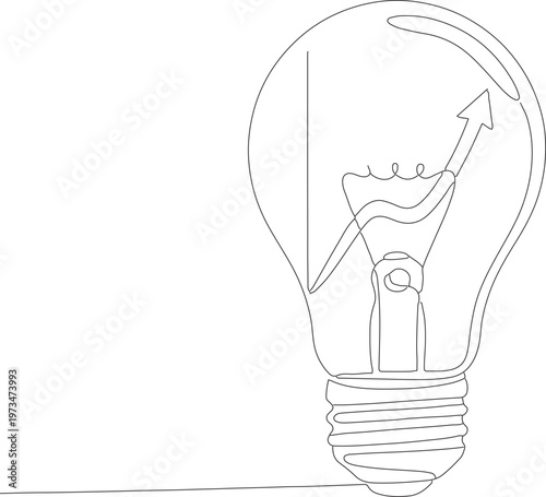 Continuous one line drawing of light bulb with upward arrow business innovation growth idea concept minimalist line art vector illustration