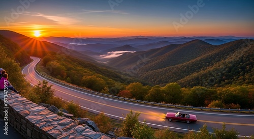 Scenic Drive at Sunset - A Mountain Road Adventure.