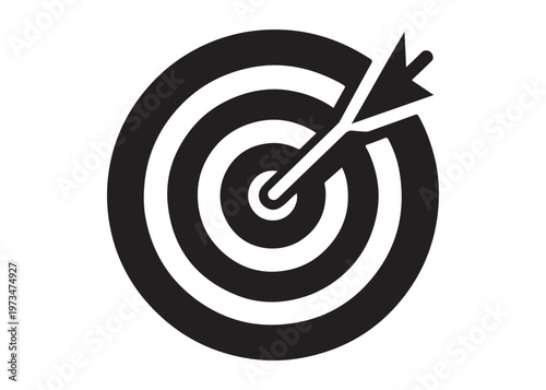 target logo silhouette vector, target with dart logo silhouette vector illustration, Aim target logo vector, target with dart hitting center logo silhouette design on white background