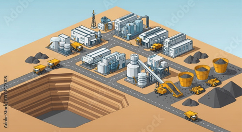 Open Pit Mining Operation With Heavy Industrial Machinery.