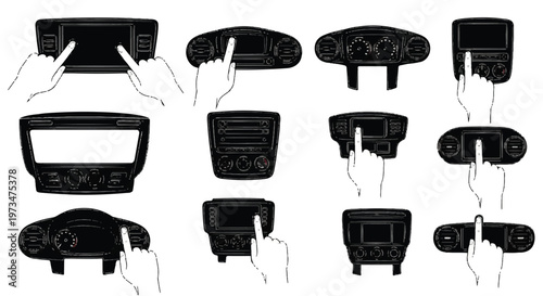 Hands interacting with car dashboards.