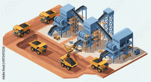 Open Pit Mining Trucks Crushers And Processing Plant.