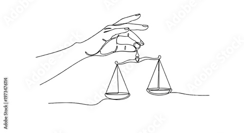 Justice, law, balance scale, hand holding scales, equilibrium vector icon