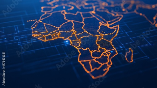 Ultra-realistic 3D global map visualization showing the massive shift of shipping traffic from Suez to the Cape of Good Hope, thick glowing blue lines curving around the African continent.