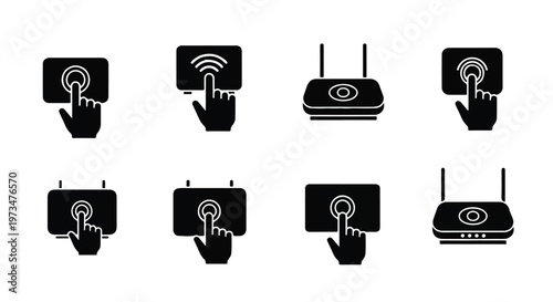 Black and white wireless router icons.