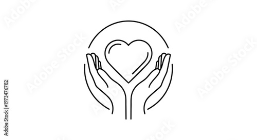 Hands holding a heart inside a circle, symbol of love, care, and support