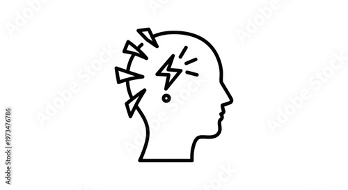 Headache icon, migraine symbol, stress and pain in the brain, abstract concept