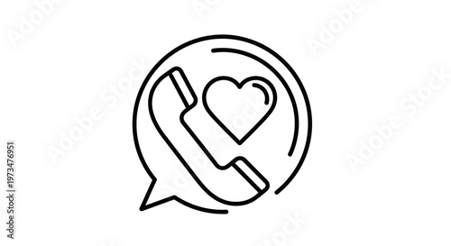 Phone icon with heart inside a speech bubble, love call concept