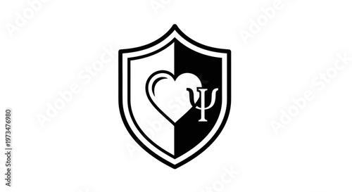 Shield with Heart and Psi Symbol: Mental Health, Psychology, and Emotional Well-being Protection