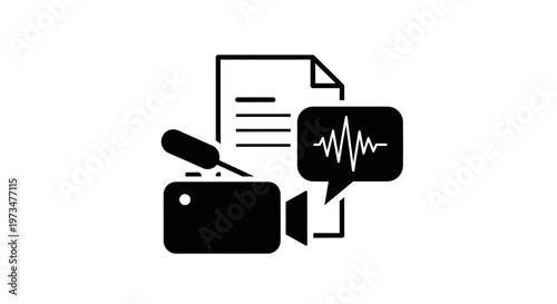 Video Production Icon: Camera, Document, and Sound Wave