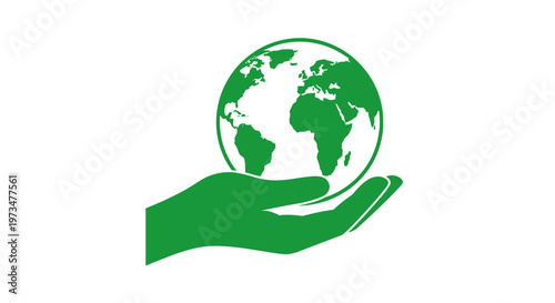 Green hand holding the earth.