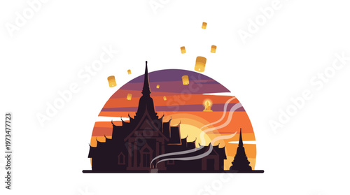 Visakha Bucha Celebration at Sunset Temple in Thailand