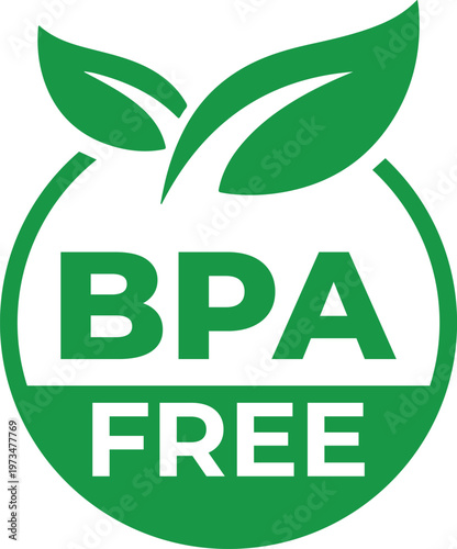 Green BPA free vector symbol with leaves indicating a safe and non-toxic product ideal for healthy packaging and branding