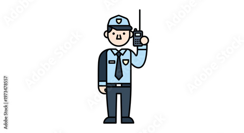 Security guard with walkie talkie device.