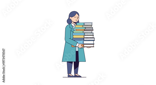 Woman holding stack of books.