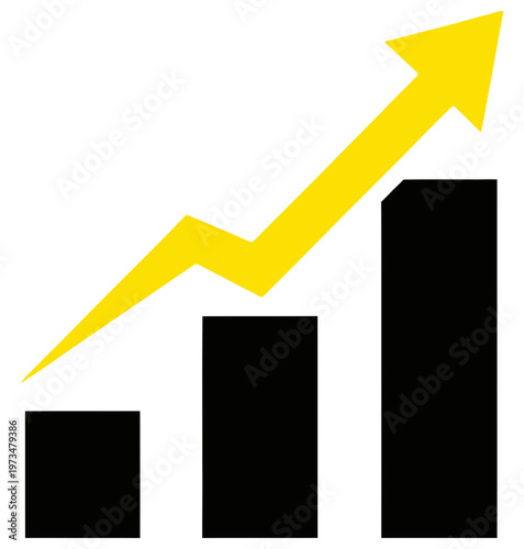 Graph showing upward trend with yellow arrow and black bars indicating growth