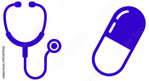 Medical stethoscope and capsule pill symbolize healthcare and medicine