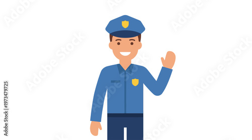 A cartoon police officer waving hello.