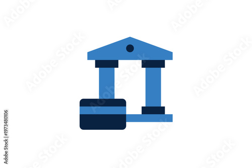 Bank building with a credit card in front representing institutional banking services. A solid Vector Illustration for mortgage, savings, and corporate financial themes.