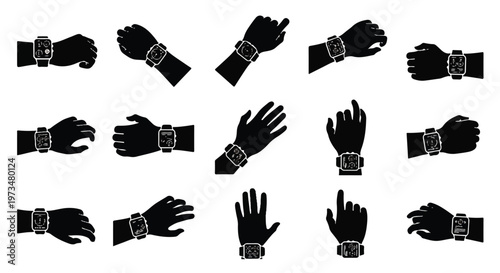Black silhouette hands with wristwatch.