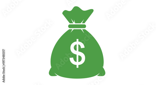 Green money bag with dollar.