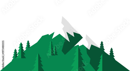 Green Mountain Landscape With Trees.
