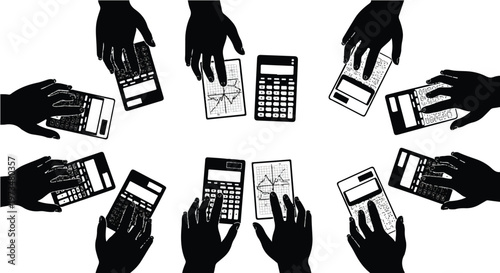 Hands holding various mobile phones.