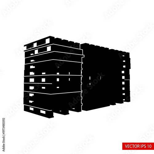 Stacked Black Pallets Silhouette for Shipping and Storage.