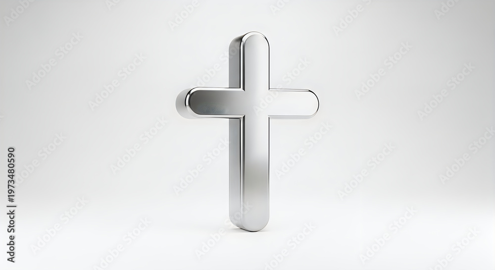 Fototapeta premium Shiny silver cross on white background