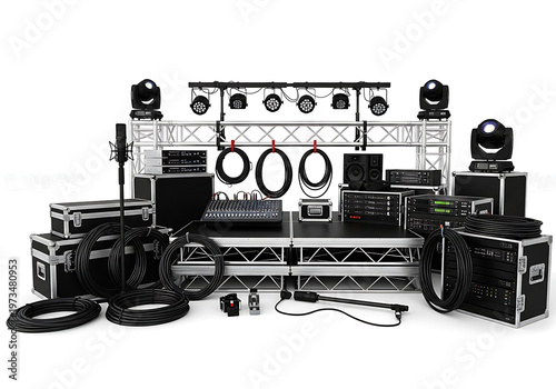 Professional stage lighting and sound equipment setup for events and performances