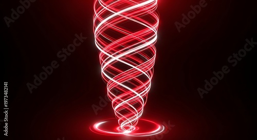 Abstract Red Light Spiral Vortex on Black Background.