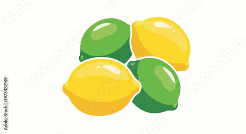 A cluster of yellow lemons and green limes arranged on a white background