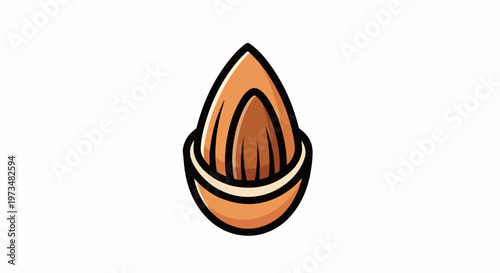 Stylized illustration of a single almond with a segmented interior, on a white background
