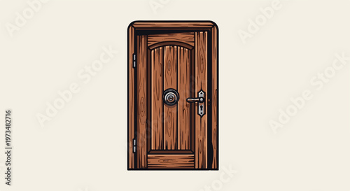 A rustic wooden door with a metal handle and a lock