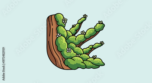 A stylized illustration shows a brown tree trunk with green leafy branches