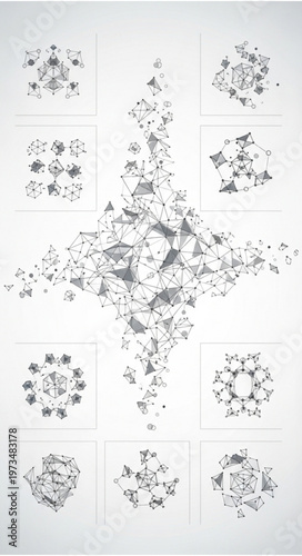 molecule, molecules, cluster, clusters, polygon, hexagon, triangle, geometry, geometric, structure, connection, data, science, chemistry, network, nodes, lines, grid, system, flat, minimal, clean, mod