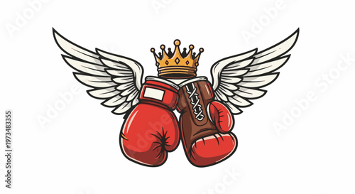 A regal emblem features boxing gloves with a crown and wings