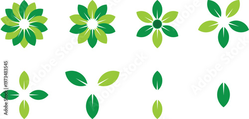 Eco-Friendly Green Leaf Mandala and Geometric Icon Collection for Wellness and Organic Branding