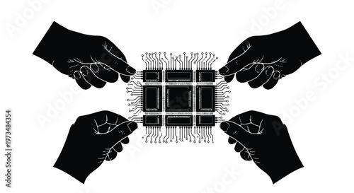 Four hands pulling on a rope.