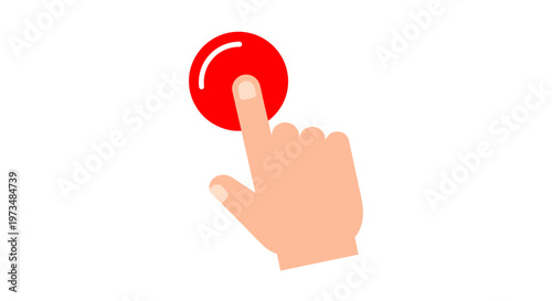 Hand pressing red button icon.
