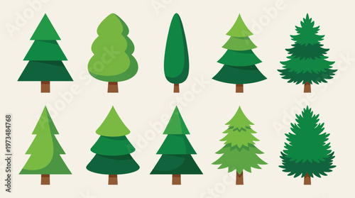 Collection of various green tree illustrations.