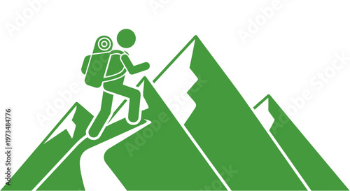 Hiker climbing mountain peak trail.