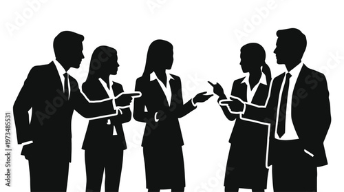 Silhouette of business professionals in discussion.