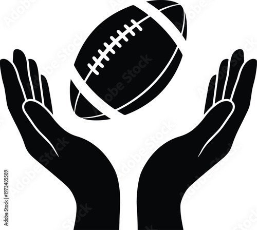 Silhouette Hands Holding American Football – Minimalist Protection Concept Vector Illustration