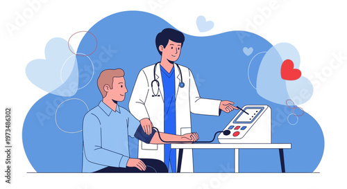 Doctor checking patient's blood pressure with a digital monitor, healthcare concept