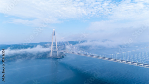 Konstfotografi Aerial view of Yavuz Sultan Selim Bridge in Istanbul above clouds