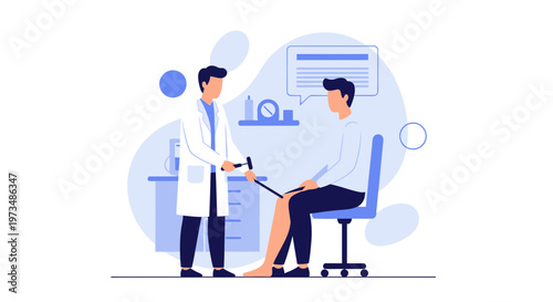 Doctor examining patient's knee reflex with reflex hammer in clinic, medical checkup