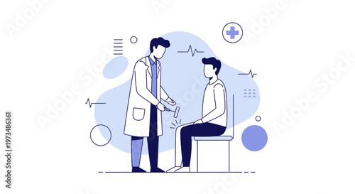 Doctor examining patient's knee with reflex hammer, medical checkup, healthcare concept